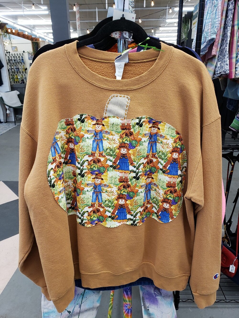 Upcycled Scarecrow Autumn Fall Pumpkin Sweatshirt Champion
